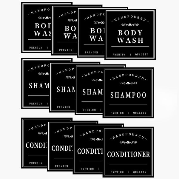 12PCS Bathroom Labels for Soap Dispenser, Waterproof Organization Labels for Shampoo and Body Wash