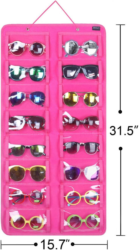 AROUY Rose Hanging Dust Proof Sunglasses Organizer - 16 Felt Slots Glasses Holder with Metal Hook and Sturdy Rope
