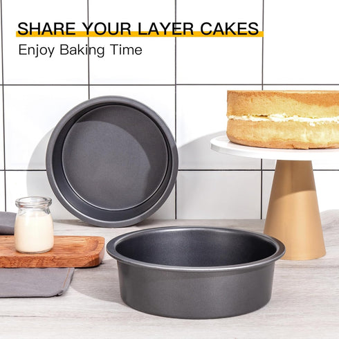 HONGBAKE Round Cake Pan Set for Baking, 8 Inch, Nonstick Circle Cake Pans with Wider Grips, 2 Pieces Layer Cake Tin, Cheesecake Mold, Huty Duty, Dishwasher Safe - Grey