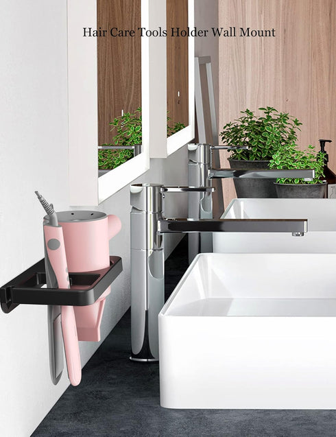 Wall Mount for Blow Dryer - Hair Tool Storage Organizer, Compatible with Flat Iron Holder (Black)