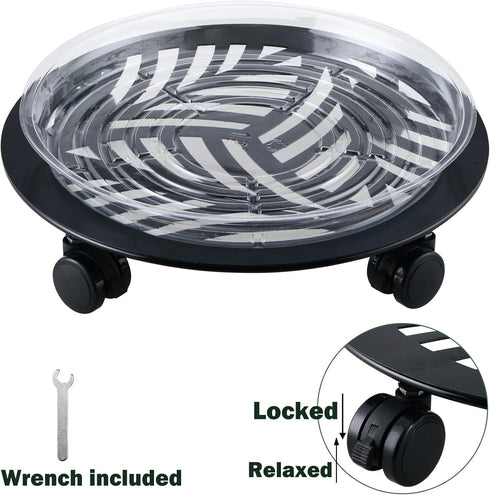 1 Packs 13.6" Large Metal Plant Caddy with PU Wheels Heavy-Duty Wrought Iron Rolling Plant Stands Indoor Outdoor