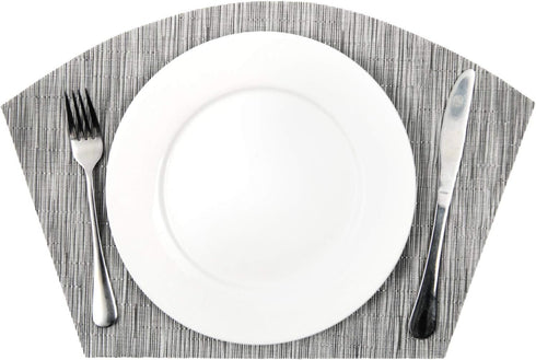 SHACOS Small Round Table Placemats Set of 4 - Wedge Placemats, Heat Resistant Woven Vinyl Table Mats (Silver Gray)