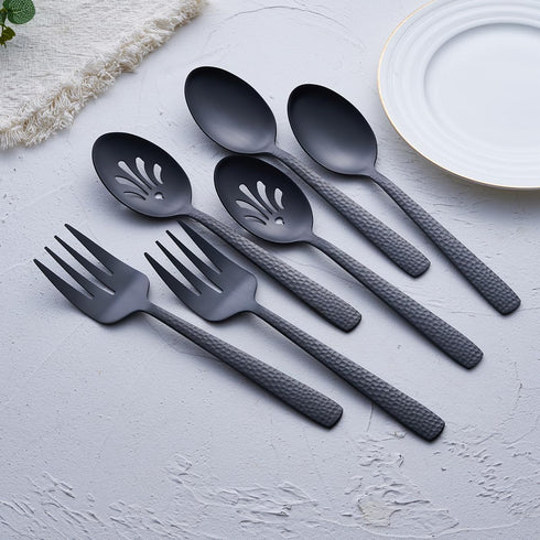 Matte Black Serving Utensil Set, 9.5-inch Stainless Steel Large Serving Spoon and Serving Fork, Satin Finish by FULLYWARE