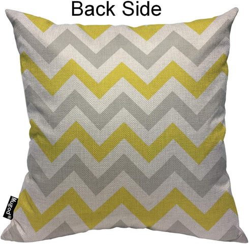 Mugod Chevron Throw Pillow Cover, Zigzag Wavy Geometric Stripe, Yellow White Gray, 18x18 Inch for Home Decor