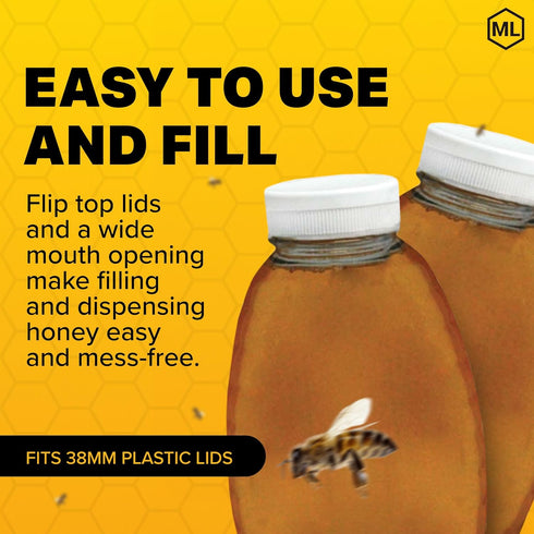 24-Pack, 8 oz Mann Lake Honey Squeeze Bottle, Easy Honey Dispensing, Durable, White Flip-Top Lids Included, Effortless