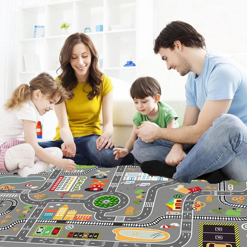 GOJAGOT Car Rug Play Mat Great for Playing with Cars and Toys, Kid Playroom Carpet with Rubber Backing, Game Area