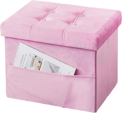 Storage Ottoman Foot Stool, 17 inches Folding Ottoman with Storages, Velvet Storage