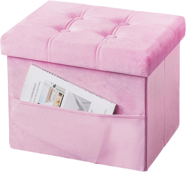 Storage Ottoman Foot Stool, 17 inches Folding Ottoman with Storages, Velvet Storage