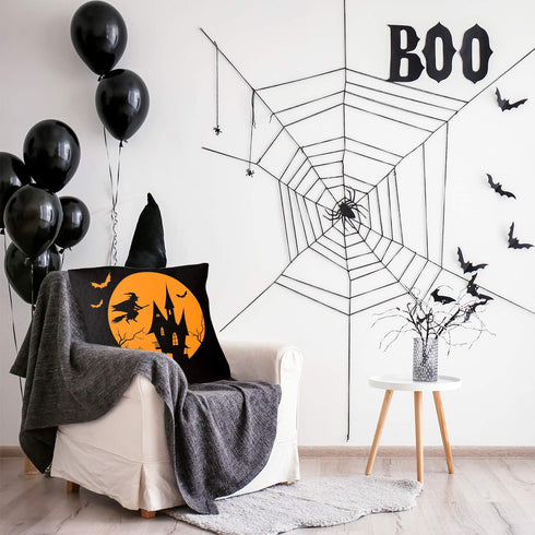 Whaline 4 Pieces Halloween Pillow Case - Orange and Black Linen Cover, Happy Halloween Decoration (18" x 18")