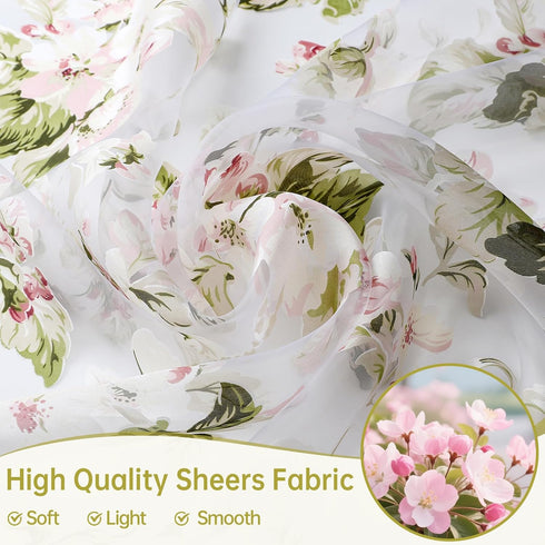 BROSHAN Pink Floral Sheer Curtains 78 Inches Long - Pretty Flower Print Bedroom Curtain Sheers, 2 Panels Set