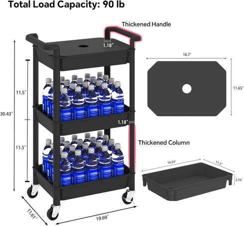 3-Tier 3-Tier-Plastic) MIOCASA Utility Rolling Cart with Cover Top Board, Kitchen Storage Organization, Art Cart