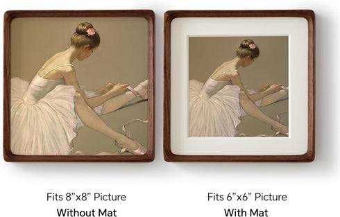 8x8 6x6, Picture Frame with Mat for Pictures Square walnut wood desk frame with plexiglass, perfect for room decor