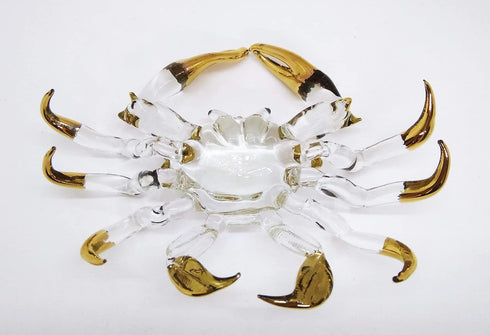 6" WitnyStore Clear Gold Crab Artistic Blown Glass Figurine Premium Hand-Blown Statue Tabletop Decoration Unique