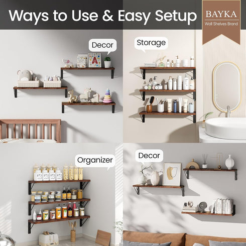 23-in BAYKA Floating Wall Shelves, Rustic Wood Wall Shelves for Bedroom, Bathroom, Kitchen & Living Room, Display Shelf