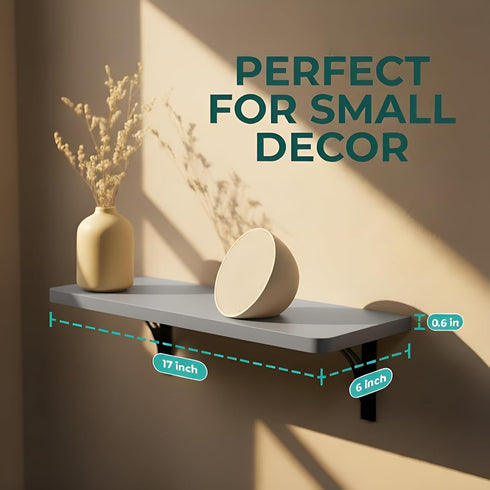 Reinforced Steel Bracket Grey Wall Shelves - Easy to Install, Template and Video Included - Grey Shelf for Wall, Gray