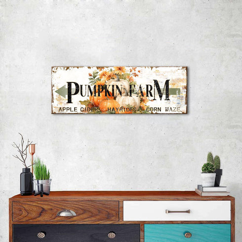 Pumpkin Canvas Wall Art, Rustic Farmhouse Fall Picture for Kitchen Dinner Room, Thanksgiving Halloween Decor 6x17"