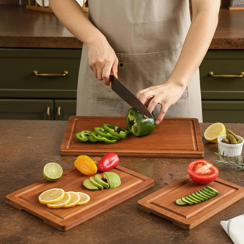 Snuvid Set 3, Bamboo Cutting Board of Wood Cutting Boards for Kitchen with Juice Grooves, Durable Chopping Board