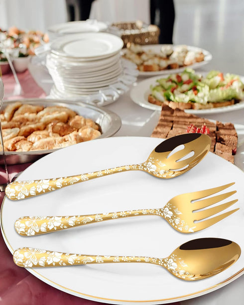 Stapava Serving Utensils Gold - 5 Pieces Stainless Steel Silverware Set for Restaurant Banquet Buffet