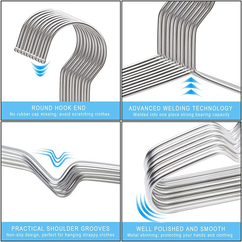 Seropy Coat Hangers, 10 Pack Heavy Duty Stainless Steel Hangers with Non Slip Grooves, 16.5 Inch Ultra Thin Metal