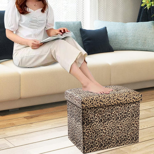 17x13x13inches ALASDO Ottoman Storage Ottoman Footrest Stool Foldable Foot Rest Footstool Bench for Living Room Leopard