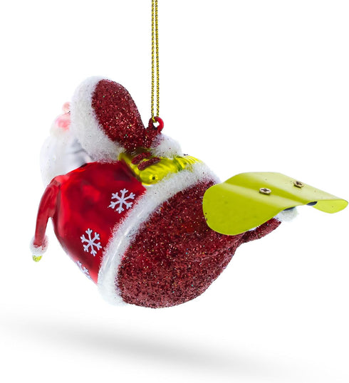 Santa Snowboarding Christmas Ornament, Blown Glass