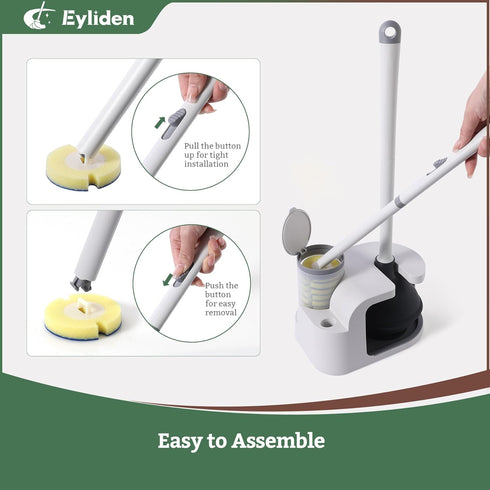 Eyliden Toilet Bowl Wand Kit and Plunger Combo - 10pcs Refills, Disposable Toilet Brush and Plunger with Holder Set,