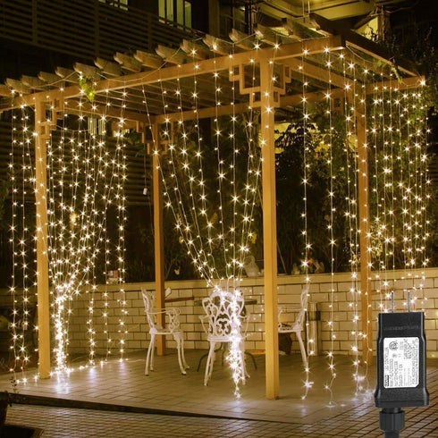 Lighting EVER 306 LED Curtain Lights with 18 Hang Down String Lights,