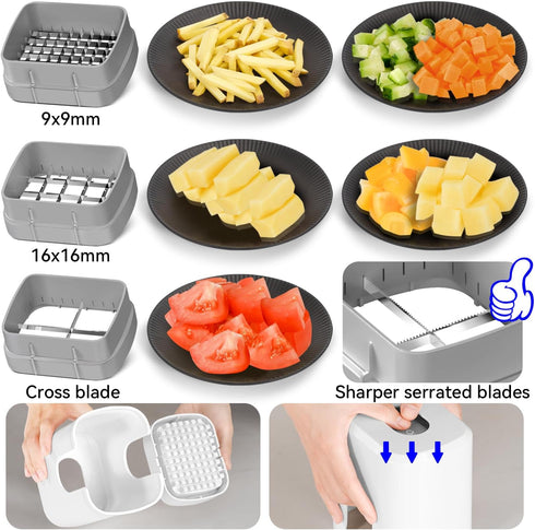 3 KEOUKE Multifunctional Vegetable Chopper White - Interchangeable Blades Potato French Fry Cutter with Container