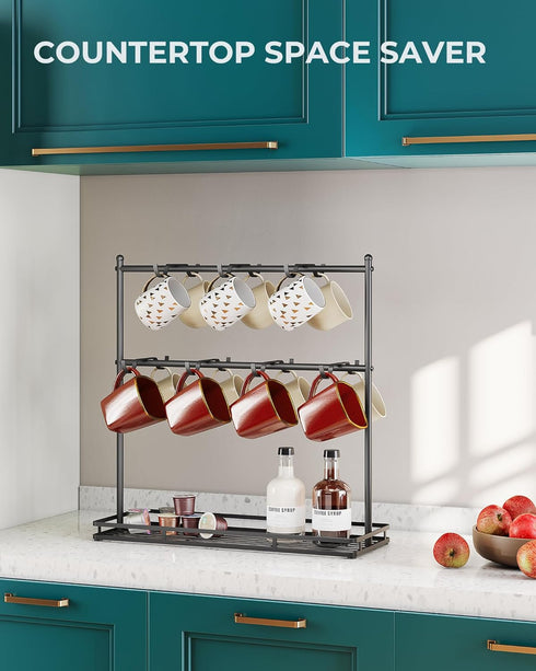 OROPY 14-Hook Coffee Mug Holder for Countertop, 2 Tier Mug Display Stand with Heavy Duty Metal Base