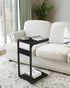 Vovonusy ET-YB-BK1 Wood Pedestal Small Sofa Side Table for Couch, Tall Nightstand, C Shaped End Table, TV Trays