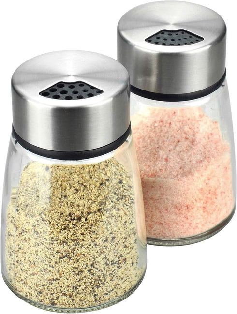 Elegant Salt and Pepper Shakers Set of 2 with Adjustable Pour Holes - Premium Stainless Steel and Glass Dispenser