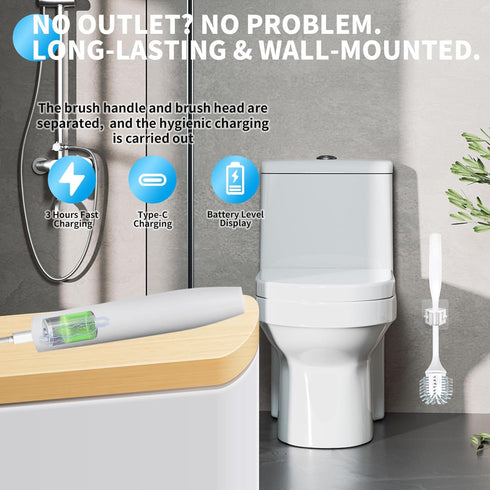 Aloevia IPX7 320RPM Electric Toilet Brush, Ultra Quiet & Powerful Scrubbing, Waterproof Self-Cleaning Brush