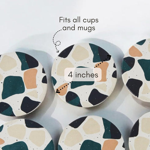 Set 6, Terrazzo Coasters of Ceramic Absorbent Drink Coasters, Cute Moisture Absorbing Coaster, Coffee Table Desk Decor