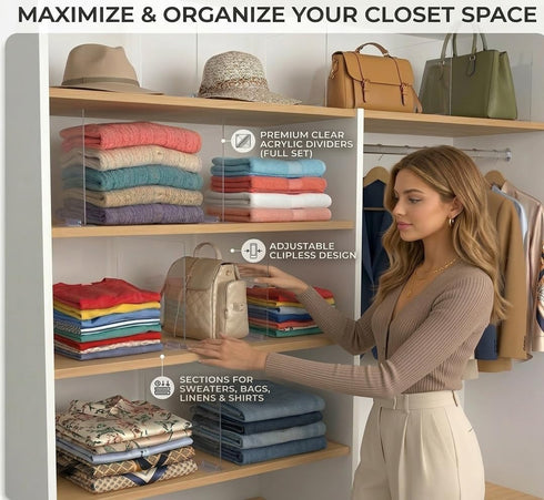 Closet 4 Pack 10/11.8" 11.8/10" Acrylic Shelf Dividers for Organization - Clear Removable Tall X Deep Sturdy Separators