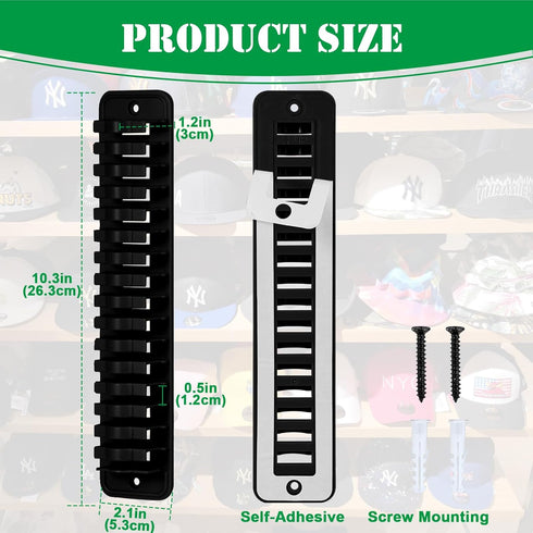 Hat Rack for Baseball Caps, 1 Pack Organizer Display Holds Up To 16 Hats, Adhesive or Drilling Cap Storage Hook