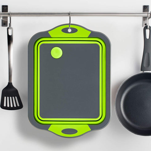 YZWDTGS Collapsible Cutting Board with Colander, Foldable Multi-function Kitchen Plastic Dish Tub, Green