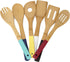 Home Basics Bamboo Cooking Utensils Set, 6-Piece with Color Handles, 2.5" x 12" x .25"