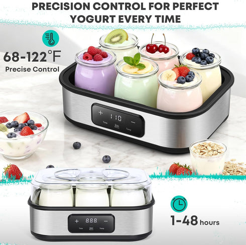 ANZKTOS 48H 6 Yogurt Maker with Adjustable Temperature & Timer - Glass Jars for Homemade Probiotic Yogurt, for Family