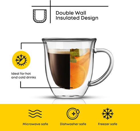JoyJolt Serene Double Walled Insulated Glasses Coffee Mug Set of 2, 7.4 Ounces