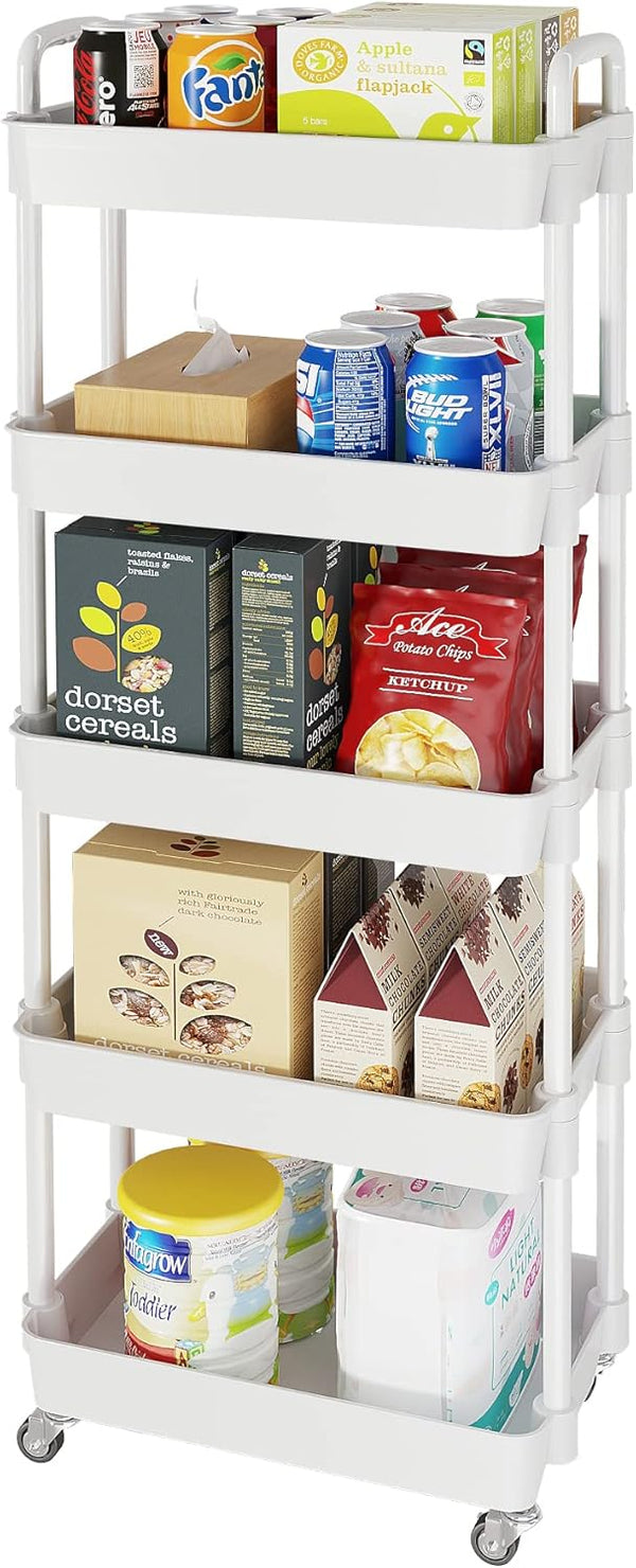 Laiensia 5-Tier Rolling Cart with Wheels,Multifunction Utility Storage Carts, Kitchen Storage Organizer,Mobile