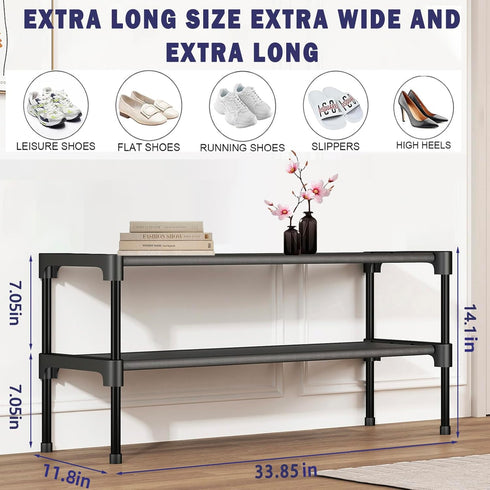 2 Closet SAN HE Long Shoe Rack-Shoe Organizer Tier Shoe Rack for Front Door Entryway Garage, Stackable Free Standing