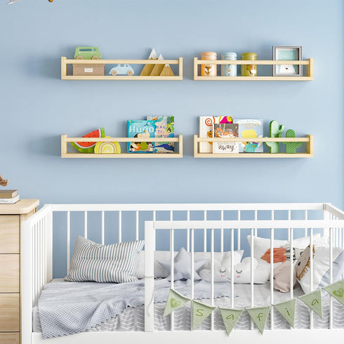 23.6 Inch Set 4, Fixwal Nursery Book Shelves, Floating Bookshelves for Wall of Baby Nursery & Playroom Decor, Solid
