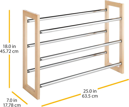 3 Whitmor Tier Expandable Shoe Rack -Stackable - Natural Wood and Chrome