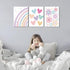 3 12x16in Pieces Nursery Boho Wall Art, Framed Cartoon Rainbow Canvas Prints, Colorful Heart Wall Decor, Cute Flower