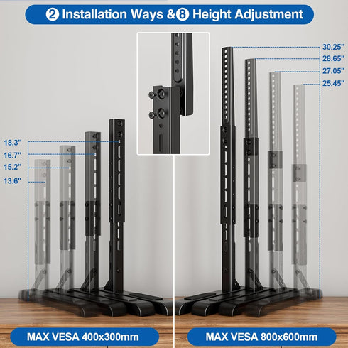 HOLMAXD 19-75 Inch 110 lbs, 800X600mm Universal TV Stand for LCD LED TVs, Height Adjustable TV Legs Replacement Hold up