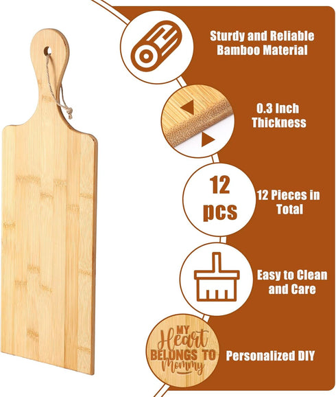 12 Packs Set Bread(Bamboo,17 6 Inch) Patelai Wooden Cutting Board with Handles Large Kitchen Serving Plain Chopping