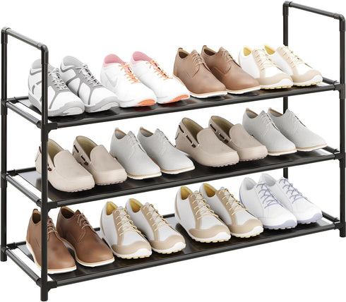 Vockot 3-Tier Floor,10-12 Stackable Shoe Rack, Sturdy & Durable Long Shoe Shelf Storage Organizer for Entryway