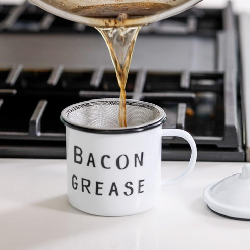 Golden Hills Mercantile Bacon Grease Saver with Strainer - Vintage Enamelware Design, 4 inch x 4 inch (Black)