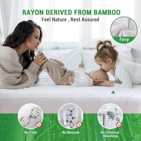 Gogreen Bamboo Rayon Waterproof Mattress Protector, Stretchable Queen Mattress Protector Fit up to 16", Super Soft Mattress Cover Queen Size Bed Cooling Mattress Protector, Breathable Bed Cover White by Gogreen