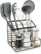 Metal Utensil Holder for Kitchen Counter - Large Organizer with Salt and Pepper Shakers, Marble Base